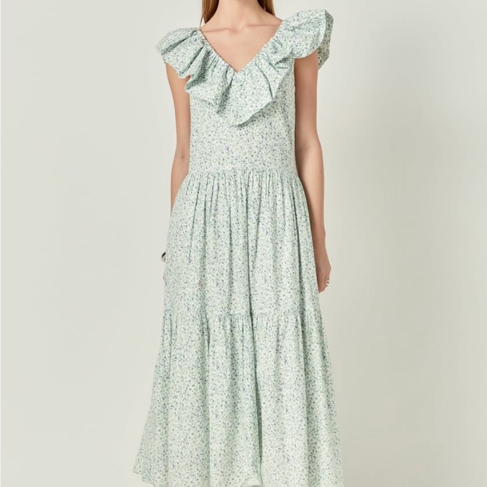 English Factory Multicolored Asymmetrical Ruffled Maxi Dress
